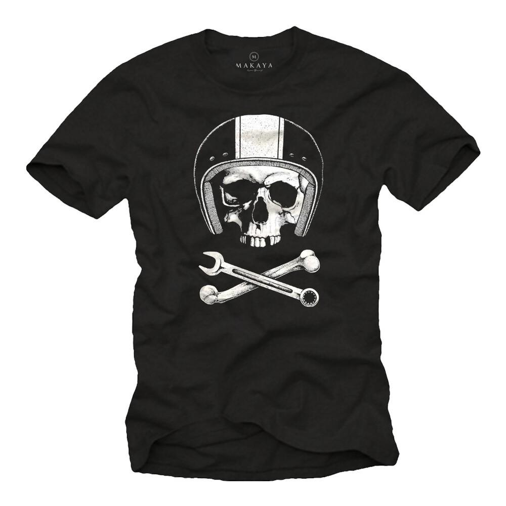 Motorcycle Men's Skull and Helmet T-Shirt - Men's Rockabilly Skull Shirt