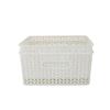 2 Pack Herringbone Plastic Storage Baskets with Open Handles Lightweight Organizational Storage Bins Home and Office 13.78 x