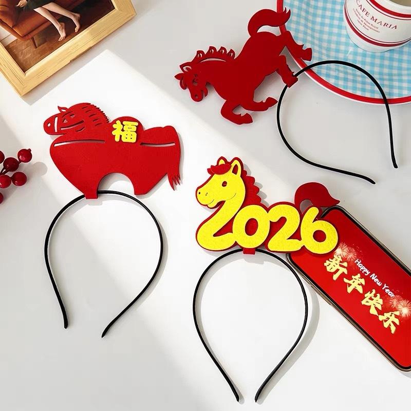 Cartoon Year Of The Horse Headband Chinese Style Child Headwear Hair Hoop  Year Hairband Pony Headwear Activity Photo Prop
