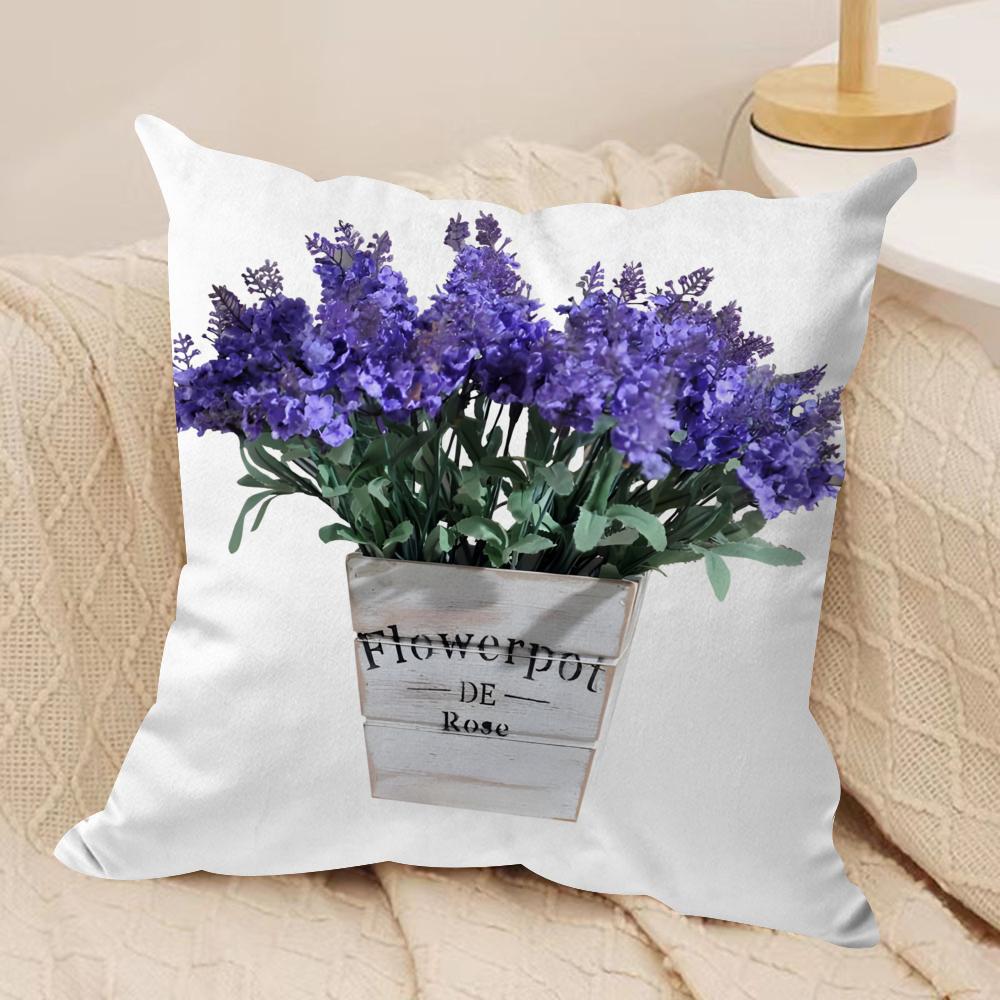 L-Lavender Cushion Cover Soft Plush Fabric Double-Sided Printed Sofa Cushion Cover for All Seasons Home Decor Gift