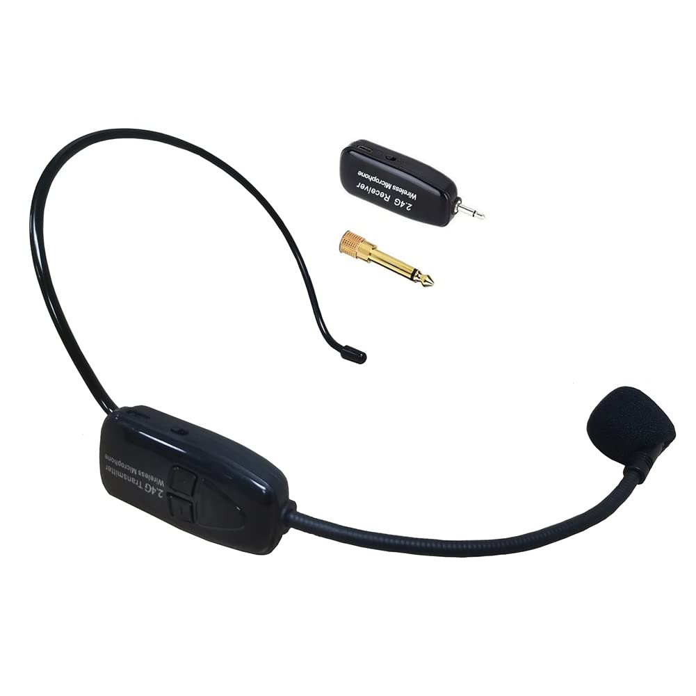 Tmei 2.4G Wireless Headset with Microphone, Stage, Portable Speaker, Lightweight, 3.5mm Stereo Mini Plug, Black (Black)