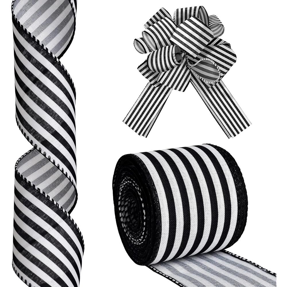 5 Γιάρδες/455ΕΚ Ριγέ Κορδέλα Ασπρόμαυρη Διακόσμηση Συσκευασίας Δώρου Δαντέλα Διακοσμητική DIY Χριστουγεννιάτικο Πάρτι Διακοπών Χειροτεχνίες