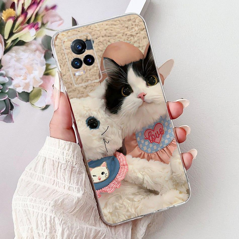 For Vivo V21e V2061 / V21 4G 5G V2050 V2066 Phone Case VivoV21e V 21 4G Elegant Floral Cat Printing Soft Silicone TPU Cases