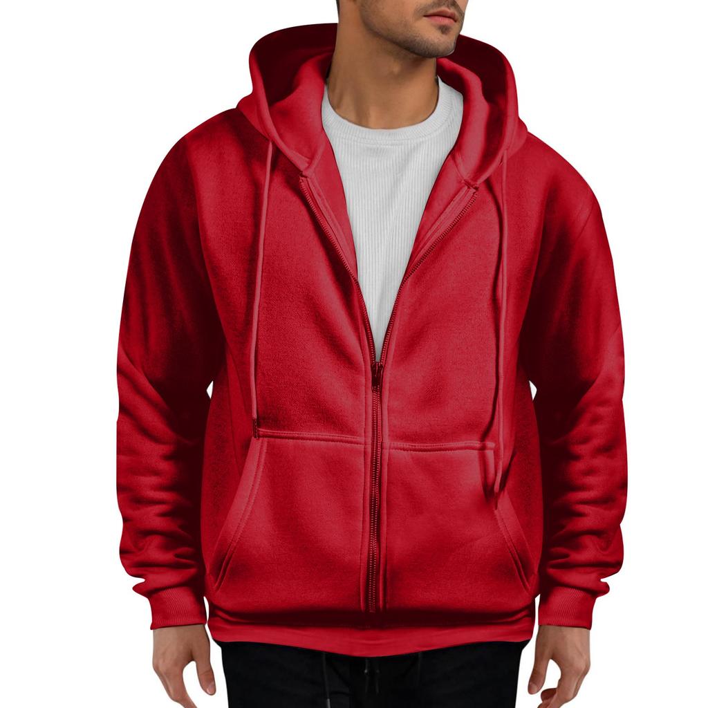 Men's Drawstring Hoodie Long-sleeved Coat Hoodie Sweatshirt With Full Zip Casual Pocket Hoodie Coat