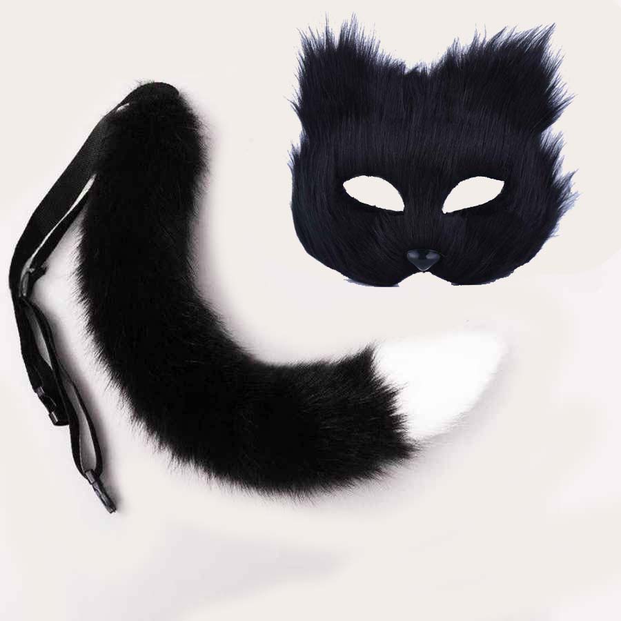 Sexy Fox Mask Tail Set Holiday Party Role Play Furry Animal Mask Tail Halloween Masquerade Party Props Stage Performance Set