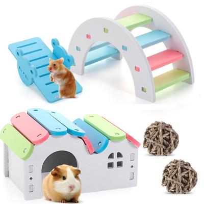 Exercise Small Animals Teeth Care Wooden Rainbow Hamster Toys Hamster House Chew Grass Balls