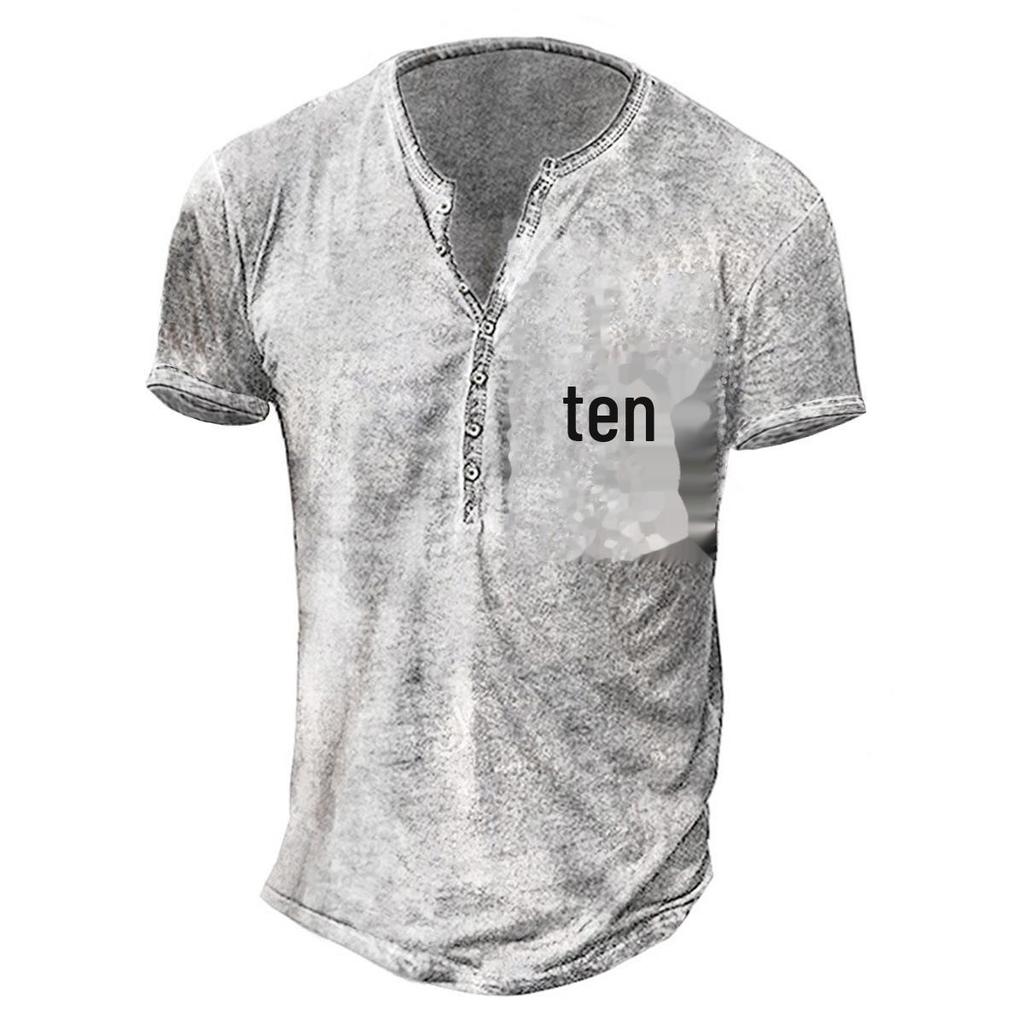2022 Spring/Summer 3D Print Large Men's Collarless Casual Short Sleeve T-Shirt