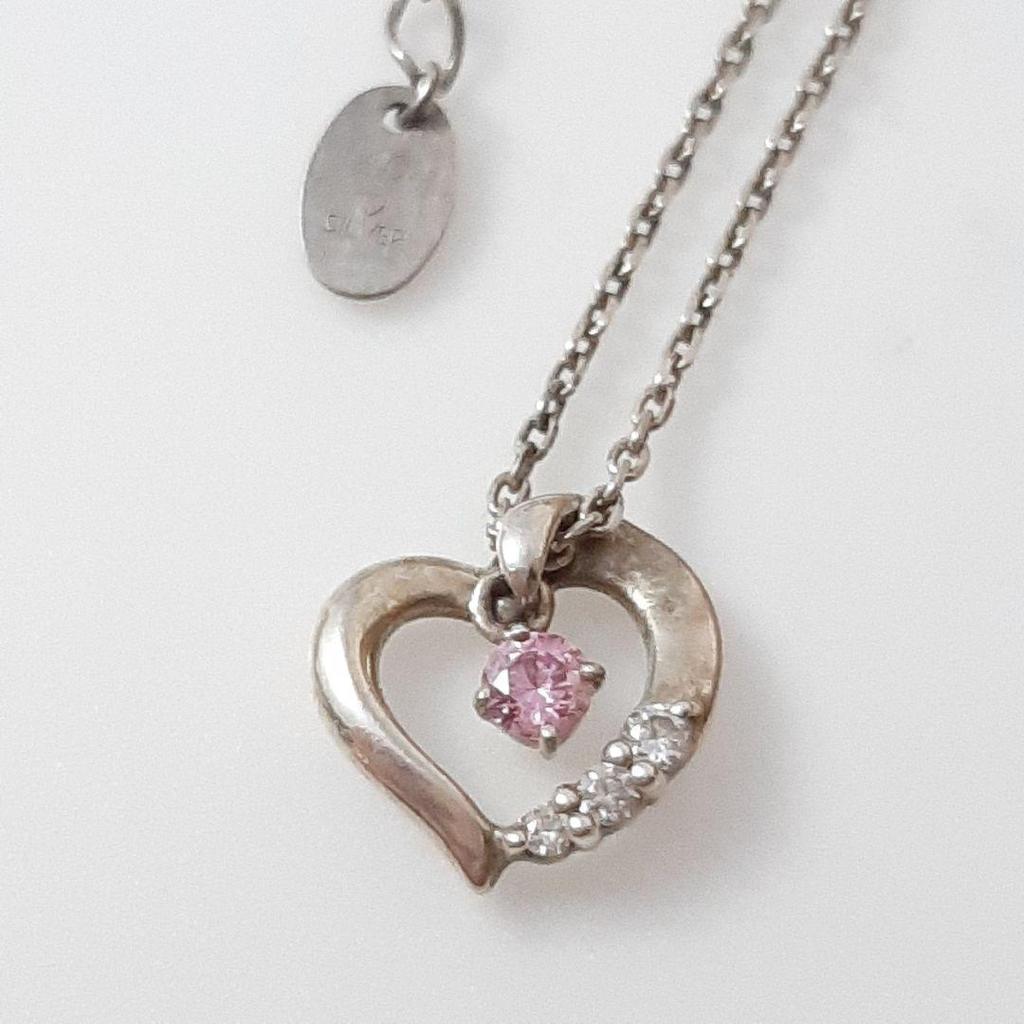 Used Necklace Pendant SILVER 4 Yondoshi Heart Stone Silver