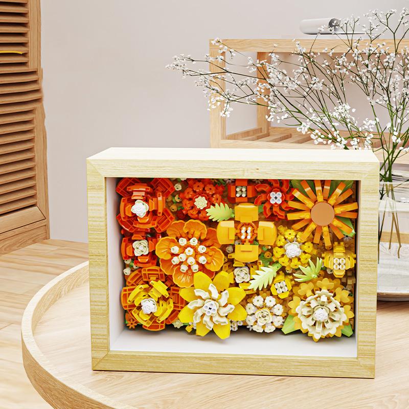 Idea Painting Art Micro Diamond Block Flower Photo Frame Building Bicrk Construction Toy Playset Nanobrick Collection For Gifts