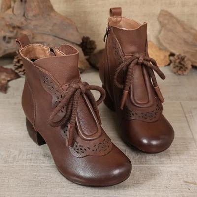 2025 Autumn Women Boots Leather Pumps for Women Mid-heel Ankle Boots Zipper European Ladies Shoes PU Heel Boots Retro Lady Shoes