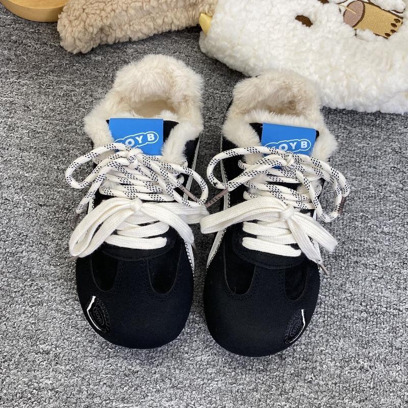 Women's Board Shoes 2026 Winter New Plush Comfortable Warm Cotton Shoes Outdoor Non Slip Lightweight Cross Tied Casual Sneakers