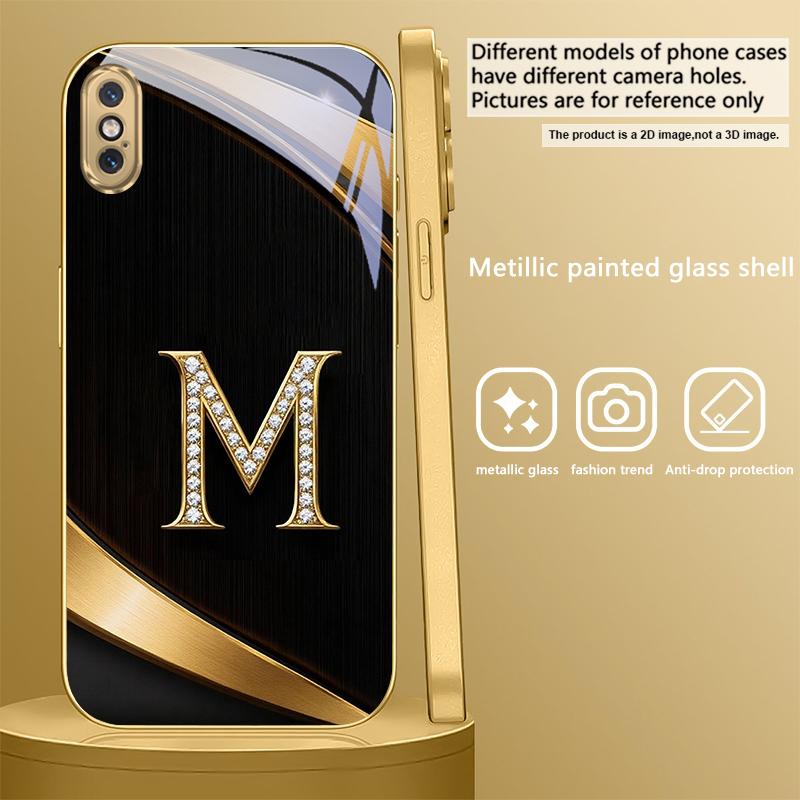 Exquisite letters' P H ' For iPhone Air 16E 15 PRO 14 13 Plus 12 mini 11 17 Pro Max XR 16 17ProMax 17Pro Golden glass phone case