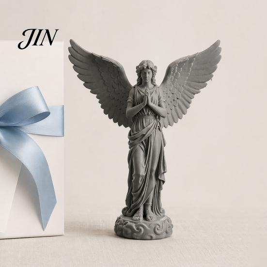 Matte Angel Decor 3D Printed Praying Figurine, Retro Guardian Angle Statue, Decorative Statue Artistic Winged Women Decoration for Home Office,
