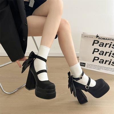 Wiosna i Jesień Damskie Buty na Platformie na Wysokim Obcasie Buty Lolita Paski Krzyżowe Płytkie Usteczko Pojedyncze Buty Lolita