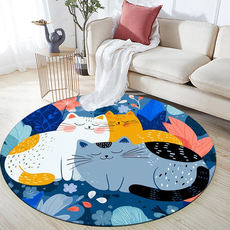 Flat Style Cat,Round Area Rug,Carpet Rug for Living Room Bedroom Sofa Playroom Decor,Non-slip Floor Mat