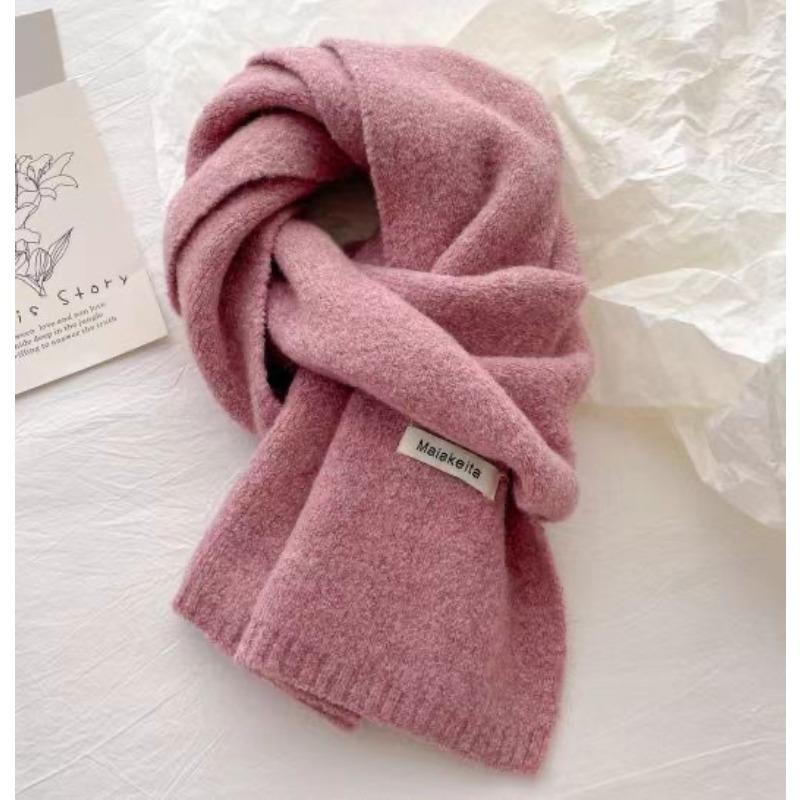 Korean Style Solid Color Wool Knitted Scarf for Women Autumn and Winter New Versatile Student Couple Warm Small Scarf