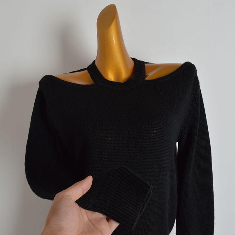 Autumn and Winter Stylish Sneaky Design Loose Halterneck off-Shoulder Sweaters Women's Clothing round Neck All-Matching Long Sleeves Knitwear Tops