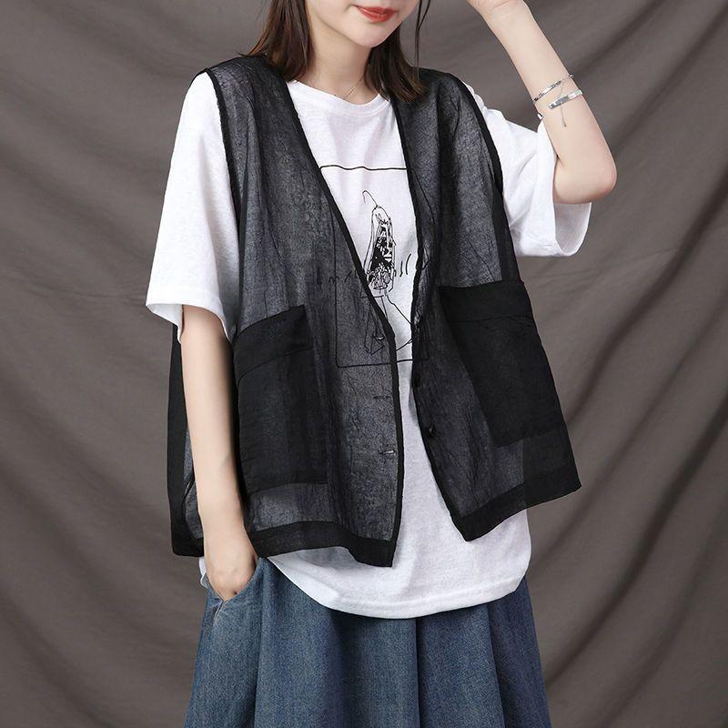 Gilet da donna Cardigan casual Primavera e autunno Sezione sottile Top esterno Gilet senza maniche per tutti i abbinamenti