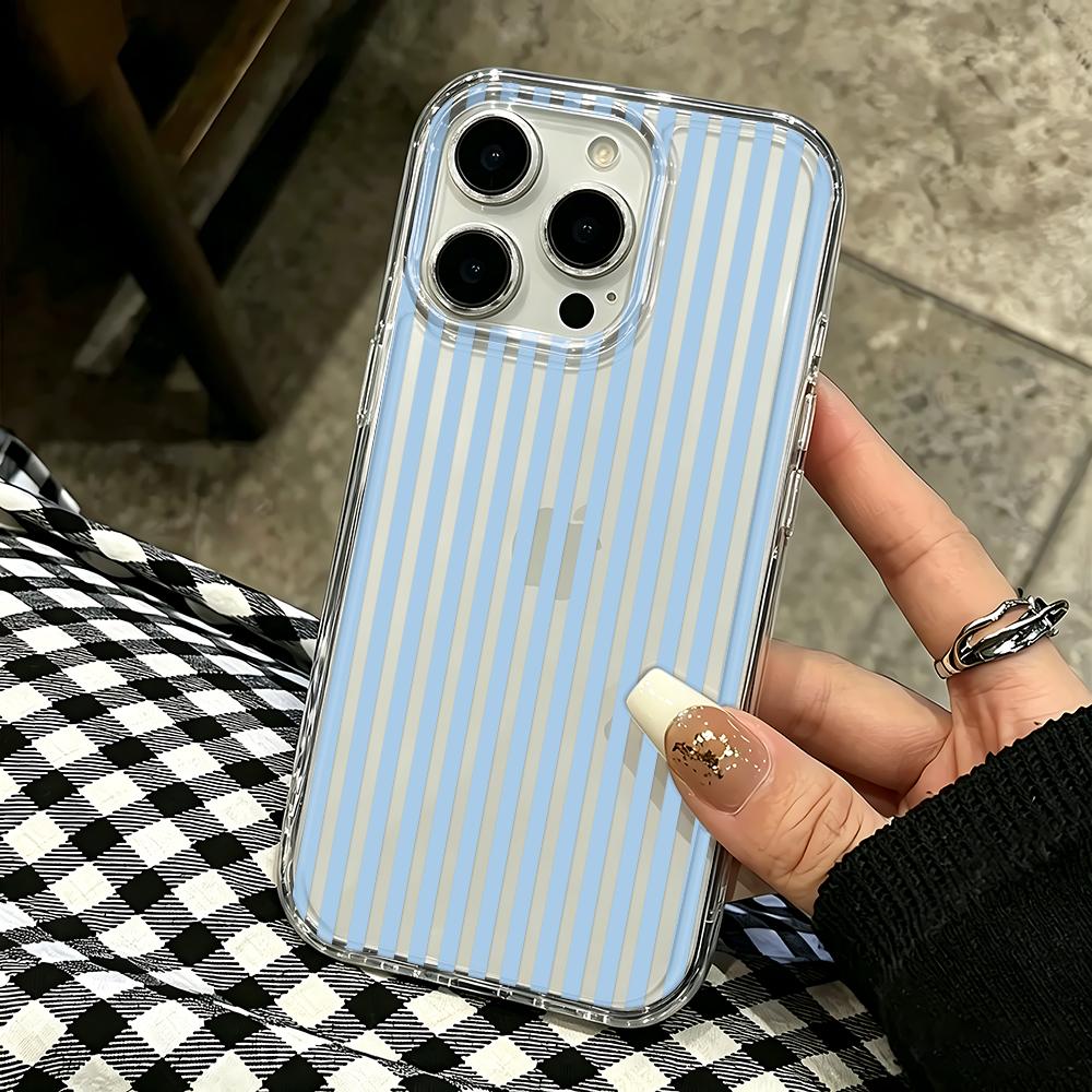 Blue Vertical Stripe Phone Case For Iphone 11 Pro Max 17 Air 16 15 14 Pro 13 12 11 15 Plus Transparent Silicone Soft Cover