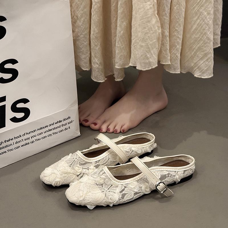 Retro Ballerina mit flachem Boden und weicher Sohle 2025 neue chinesische Hausschuhe Damen sanfter Wind Doudou-Schuhe Fee neu Mesh-Wind
