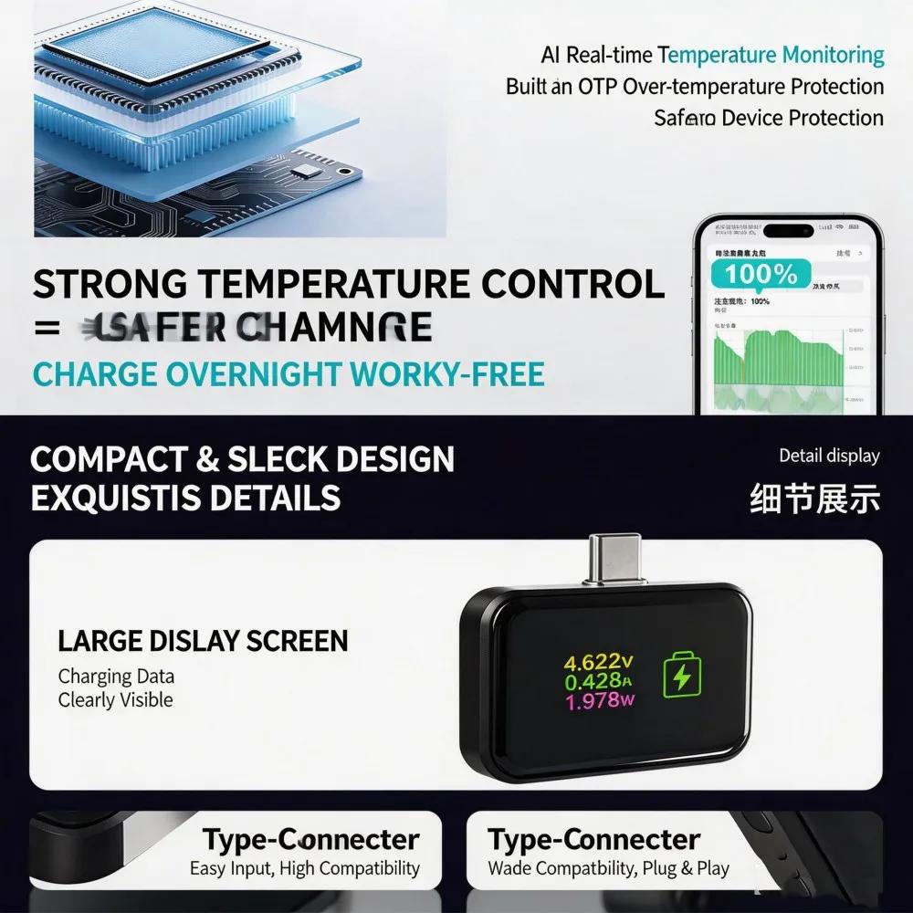 140W Type-C Smart Fast Charger Auto Disconnect Full Charge Stop Adapter for Laptop MacBattery Saver USB-C Power-off