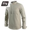 Cotton Line Hot Sale Men's Long-Sleeved Shirts Summer Solid Color  Stand-Up Collar Casual Beach Style Plus Size