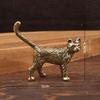 Retro Brass Cat Statue Metal Animal Figurine Cute Long-Tailed Cat Tabletop Ornament Miniature Home Decor Crafts Gift Tea Pet