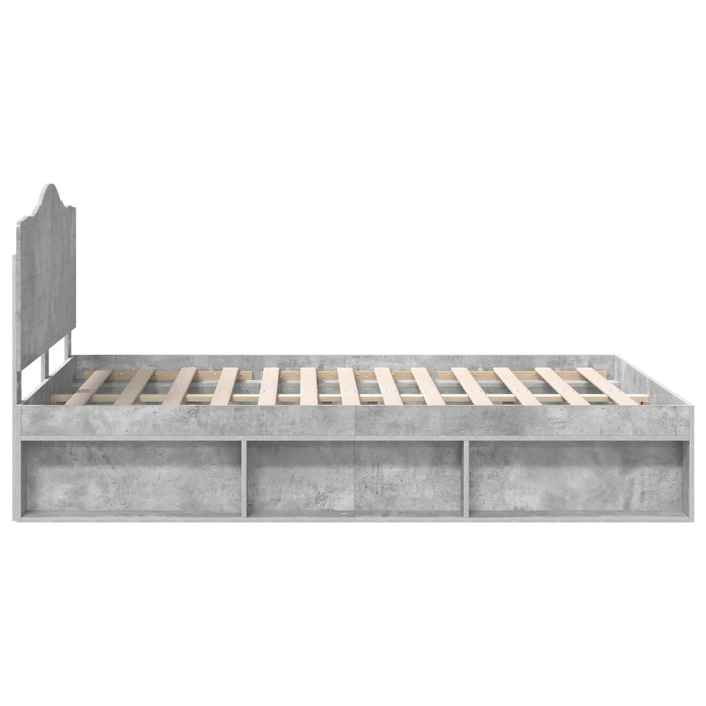 Bed Frame with Headboard  Concrete  140 X 200 Cm Solid Pine Wood