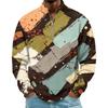 Herren Retro Corduroy Bedruckter Pullover mit langen Ärmeln, Stehkragen und Tasche