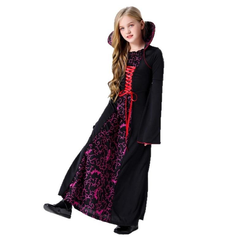 Halloween Medieval Vintage Kids Vampire Queen Evil Witch Dress Stage Show Costume