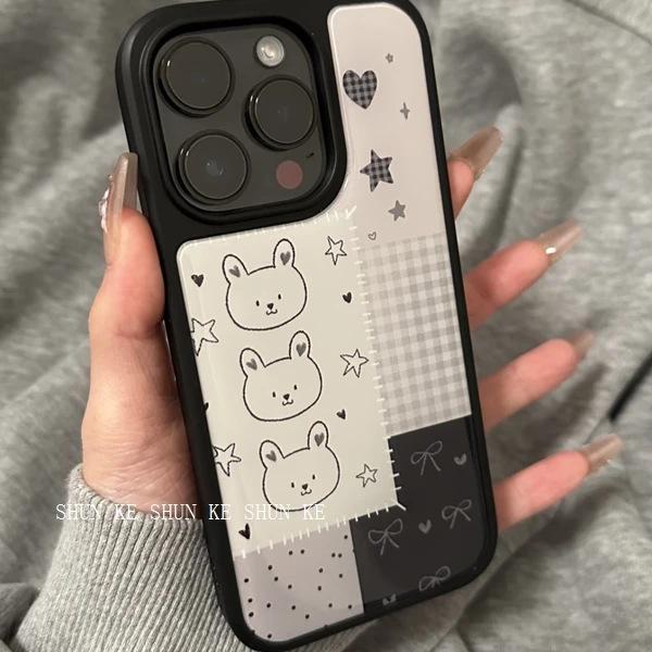 Plaid Collage Star Bear Is Suitable for Apple iPhone16/17Pro Mobile Phone Case 14 Water Condensation 13 Large Holes 15 Sets