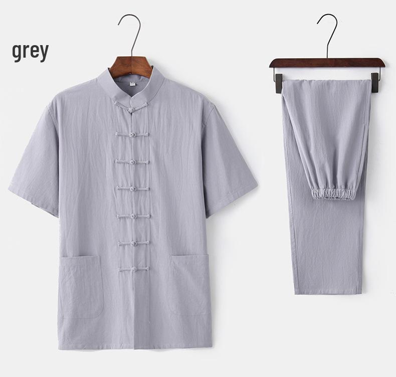 Men's Summer Cotton Linen Tai Chi Suit – Short Sleeve Tang Suit Set
