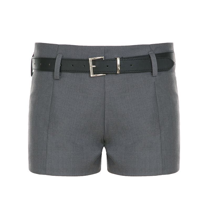 

H s European and American Women s Clothing Cleanfit High JGG Comes with Belt Gray Suit Shorts Women s Slim Looking Casual Hot Pants Gray L