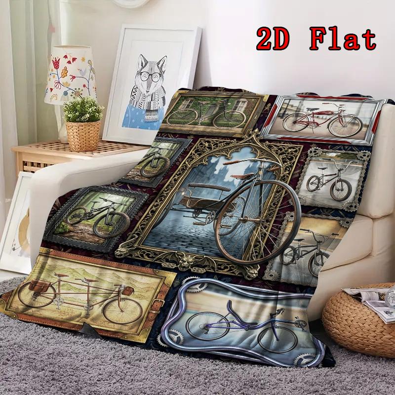 Bicycle Collection 2D Flat Pattern Flannel Blanket, High quality All Seasons, Home Decor, Warmth and Comfort, Perfect for Christmas Gifts.