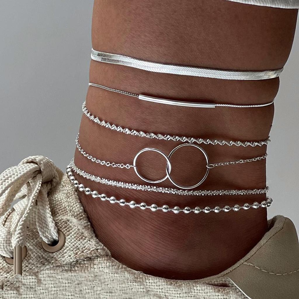6Pcs/Set Gold Color Twisted Cuban Chain Anklet Set For Women Fashion Summer Colorful Zircon Anklet Beach Party Jewelry Gifts New
