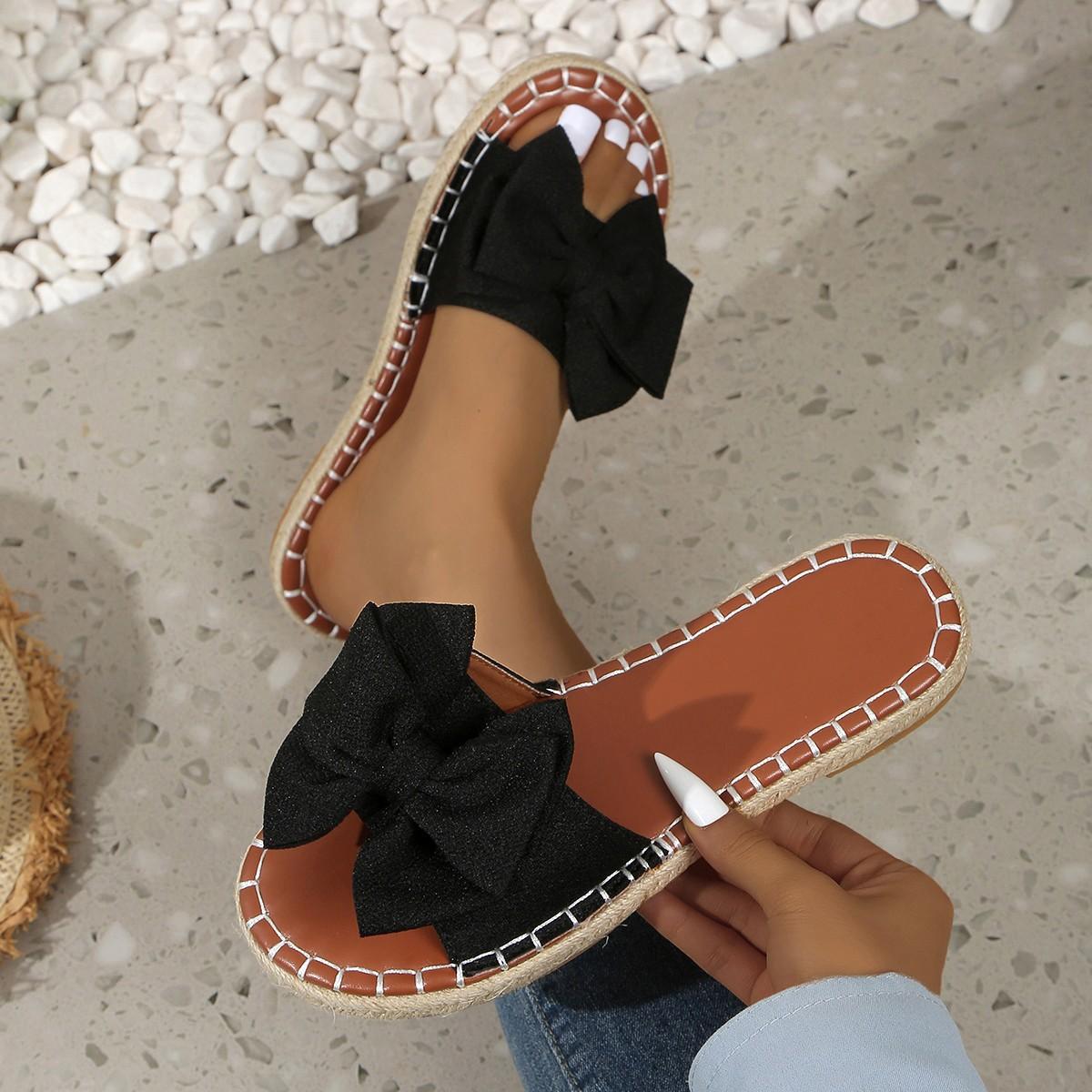 

Slipper Women s Bow Flat Heel 2025 Summer New Sandals Fashion Wear Sandals Half Slipper Women 43 чорний