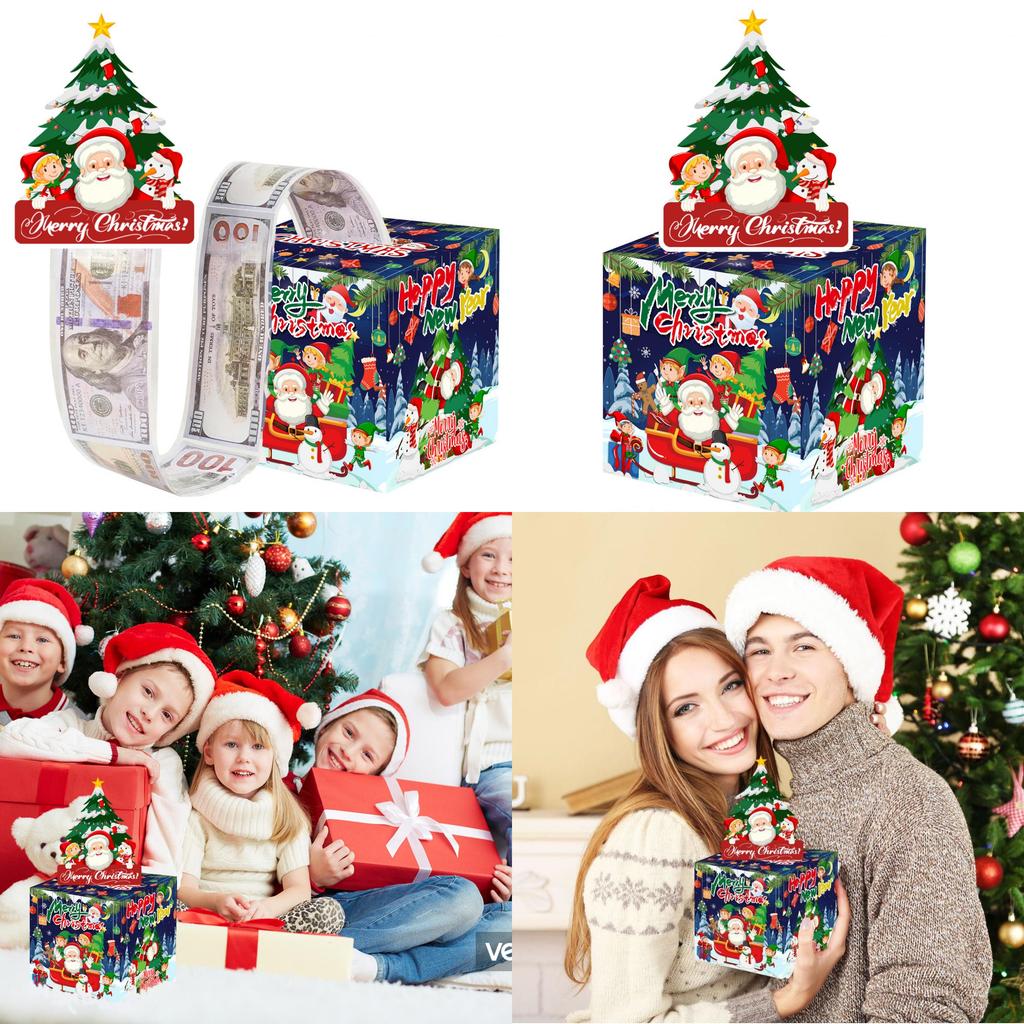 Santa Claus Elf Christmas Party Scene Decor Money Box With Construction Paper