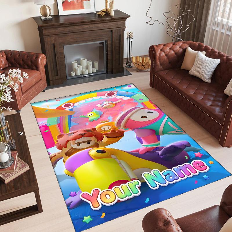 Personalized Crystal Velvet Carpet Custom Name Text,Fall Guys Anti Slip Area Rug For Home Decoration