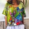 Summer V-neck 3D Cat Printed Top Fashionable Casual Short Sleeved Women's T-shirts