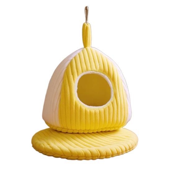 

Подвесное птичье гнездо Зимнее теплое гнездо для попугая с ковриком Клетка для птиц Плюшевый гамак-кровать для волнистых попугайчиков, корелл, попугаев, ара S жёлтый