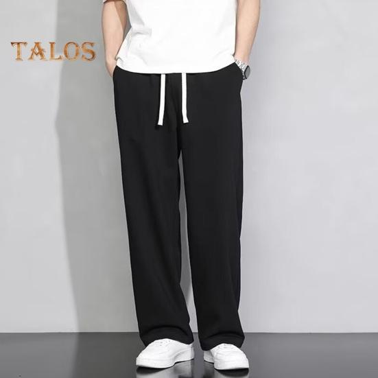 Herre Cargobukser Snøring Elastisk midje Ensfarget Tynne lommer Løse Rette Brede bein Sportbukser Daglig slitasje Uformelle bukser