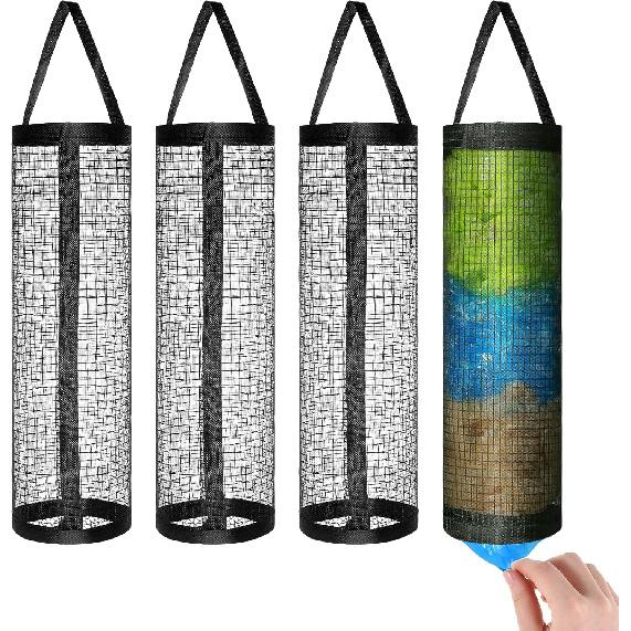 4 Pcs Plastic Bag Holders for Grocery Store, Grocery Bags Organizer, Plastic Bag Dispenser, Shopping Bags Holder, Black Hanging Storage Dispensers