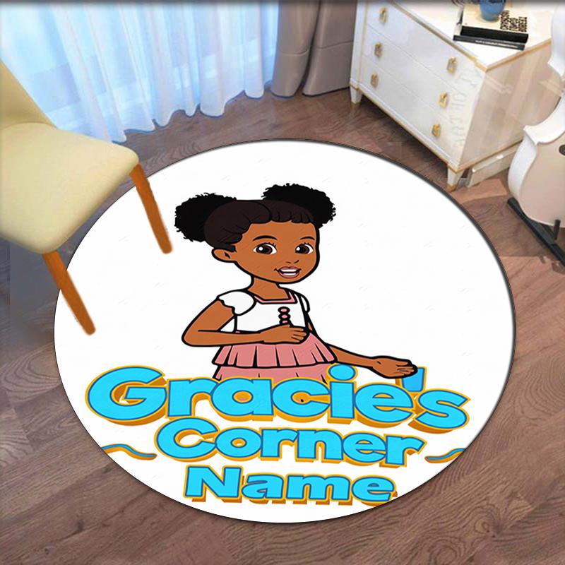 Custom Name Gracie's Corner Printed Round Rug Carpet Chair Rug Area Rug Entryway Doormats,for Office Chair Living Room Bedroom Kitchen Room.