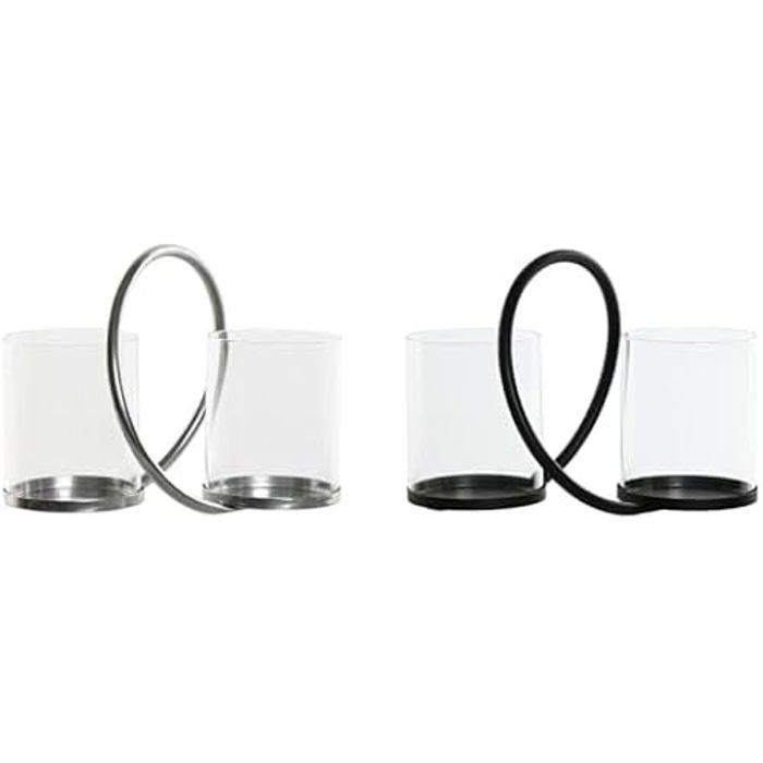 Bougeoir - HOME ESPRIT - Noir argenté - Métal - Verre - Lot de 2