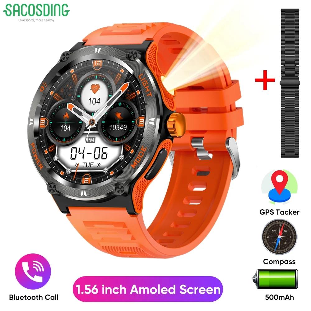 SACOSDING Military Smart Watches for Men Women Tactical Smartwatch with LED Flashlight 3ATM Waterproof Sports Fitness Tracker with Compass