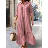 QICED Fashion Spring Autumn Solid Color Print Long Sleeve POLO Neck  Casual Dresses