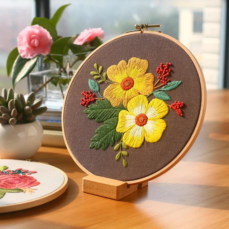 5pcs/pack Beech Wooden Embroidery Hoop Base Mobile Phone Stand Holder Portable Double Slot Bracket Embroidered Ornaments