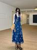 Elegant Retro V-Neck Spaghetti Strap Waist-Cinched Dress for Summer Vacation 2026