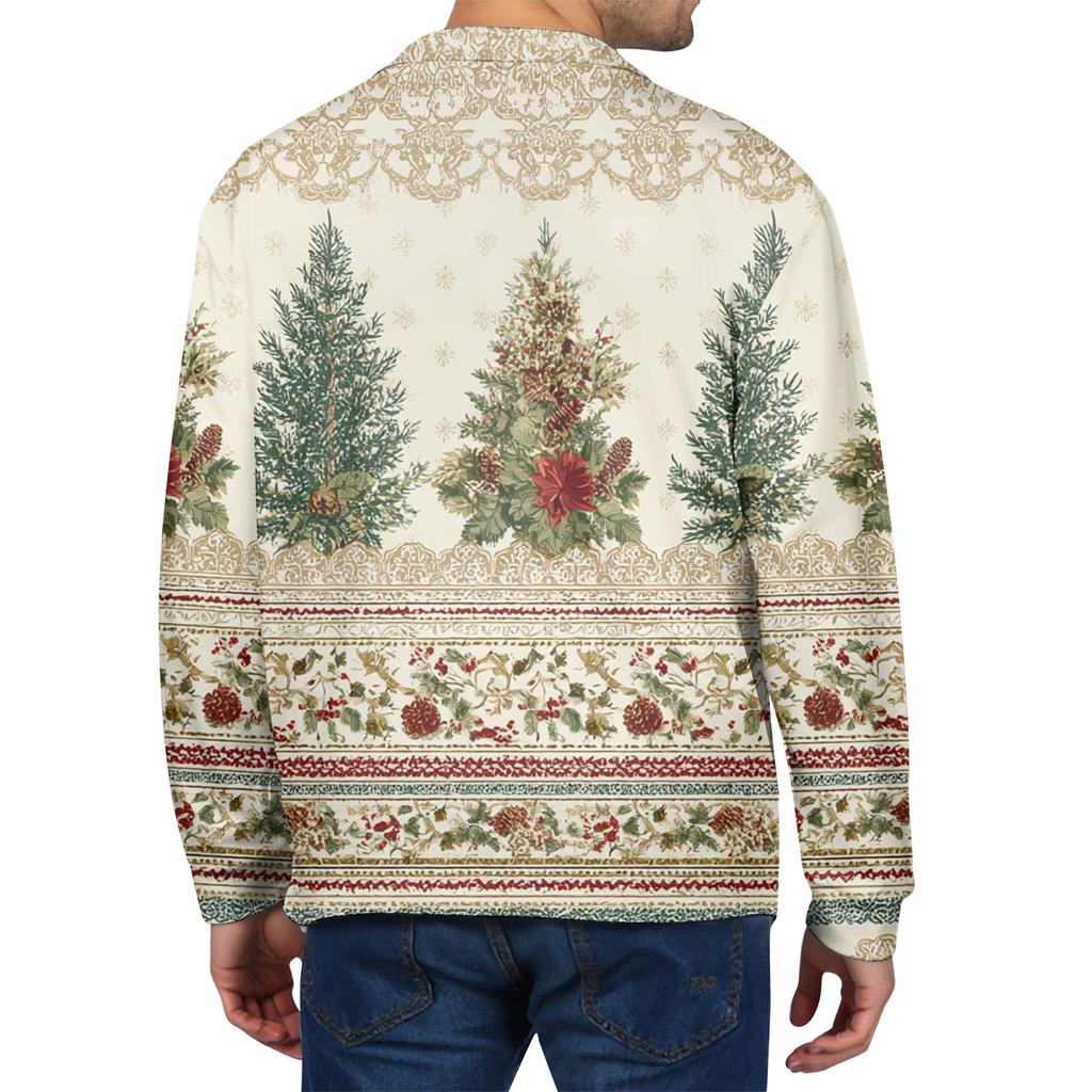 Men's Casual Christmas Print Button Long Sleeve Shirt