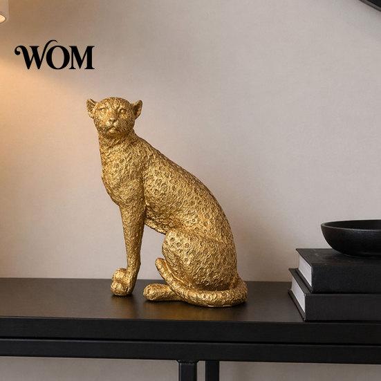 Accessoire de Bureau Moderne de Luxe Figurine Léopard Doré Modèle, Statue Vive, Posture Accroupie Courante, Ornement Décoration Bureau Bureau Résine